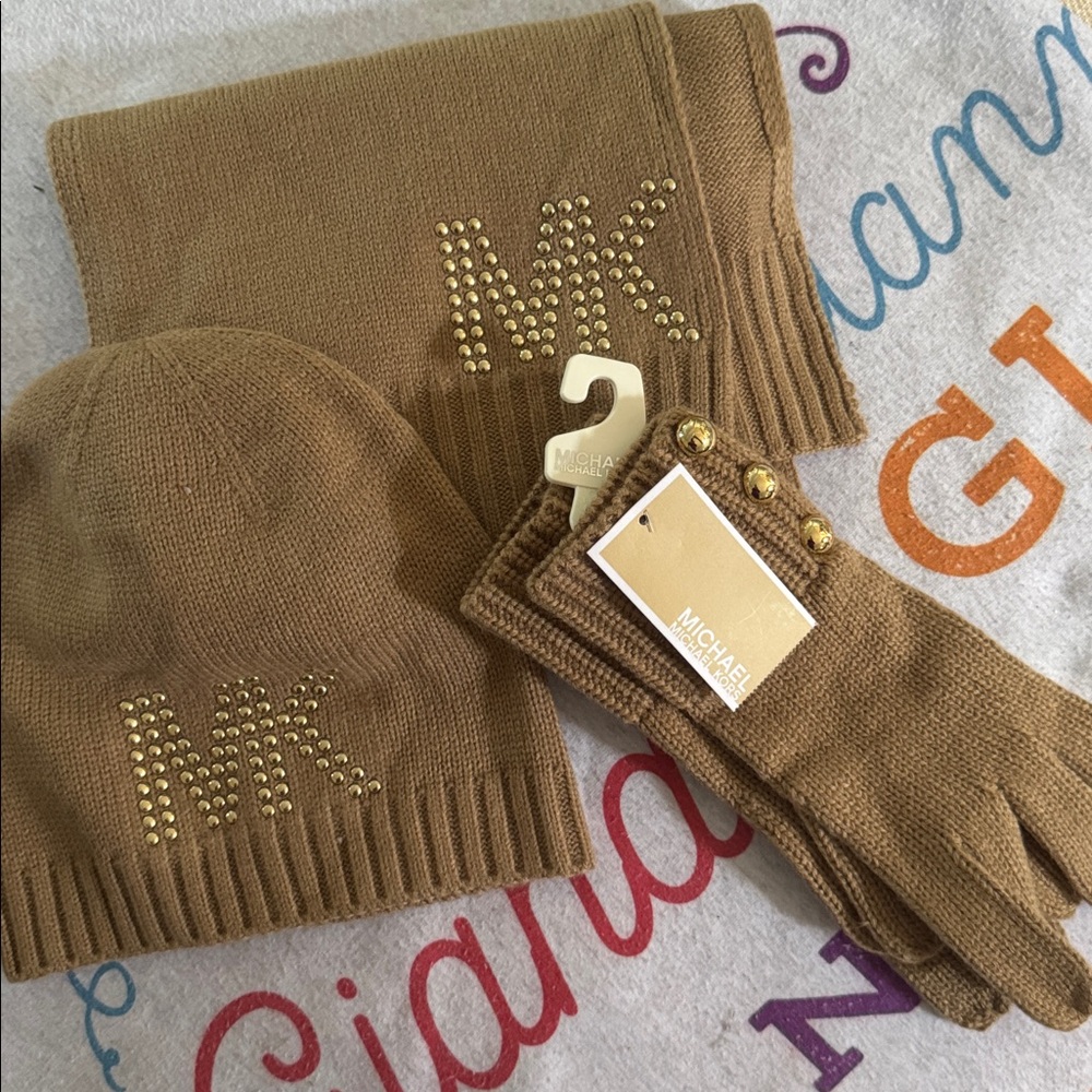 Michael Kors Gold Studded Tan Knit Set